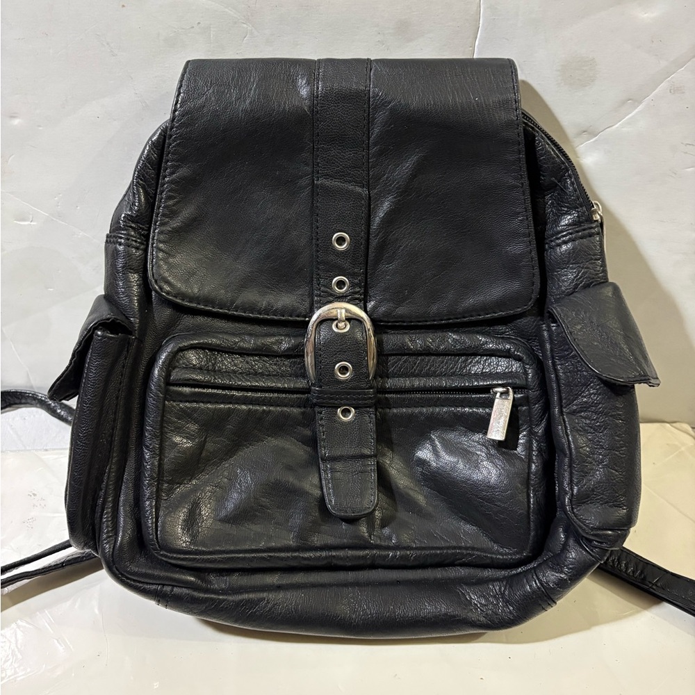 Black Leather mid sized Backpack
